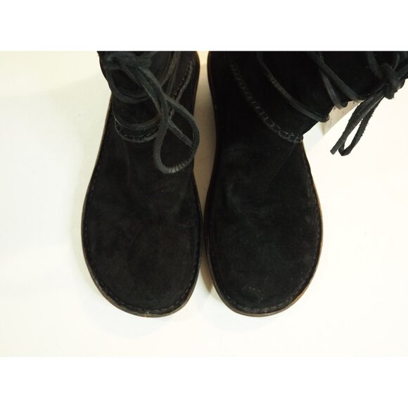 Ugg Black Leather Suede Tweed Cuff Sheepskin Lined Laced Boots, Size 9 (US) - Picture 5 of 12